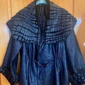 Chi by Falchi Women's Reversible Faux Leather & Faux Fur Black Coat Jacket Sz:M
